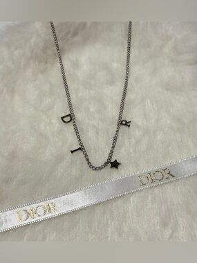 Letters & Star Charm Necklace in Silvertone